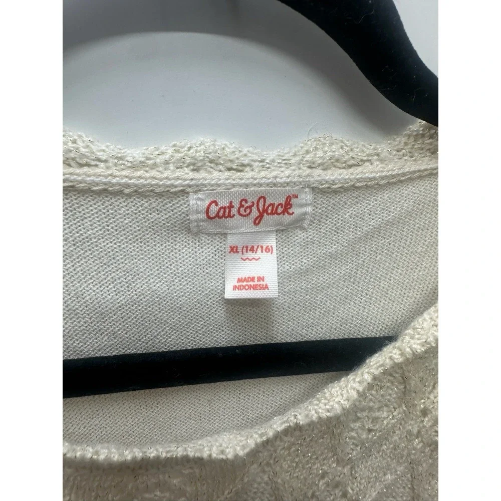 Cat & Jack Girls' Ivory 3/4 Sleeve Shine Crochet Sweater Dress XL (14/16)‎